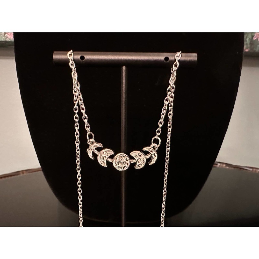 MOON phases pendant necklace silver tone